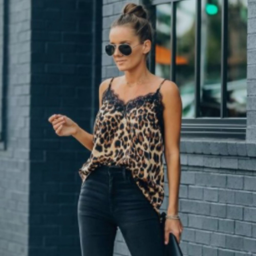 CABI Animal Print Ruffle Tank Top s XS